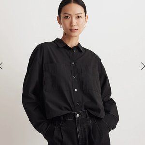 NWT Madewell The Signature Poplin Crop Button-Down Shirt Black Women's P1